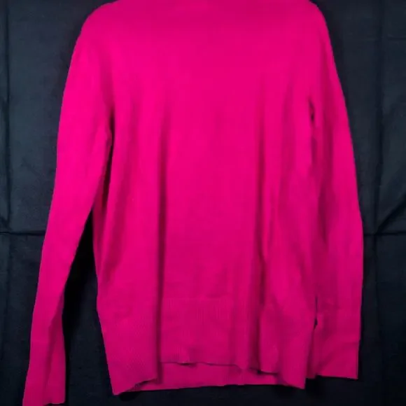 Eddie Bauer Womens Sweater Bright Pink Mock Neck 1/2 Button Long Sleeve Large - Picture 10 of 11